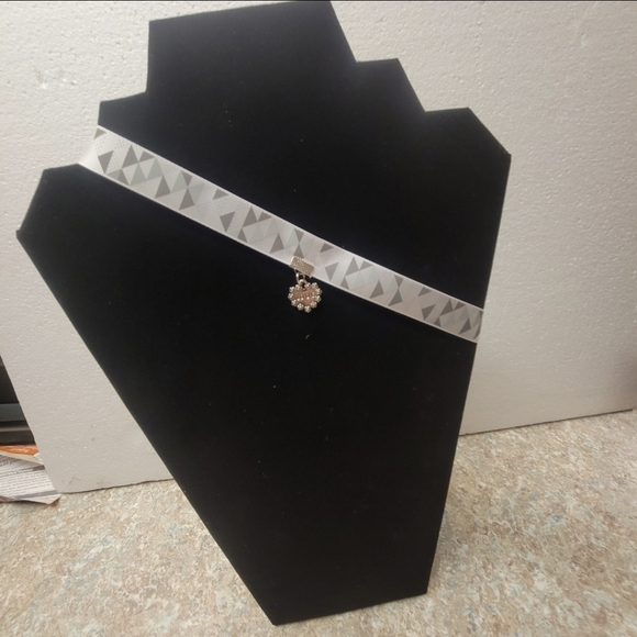 Silver, Gray, and White Choker Necklace with a Love Heart Charm - Picture 8 of 8